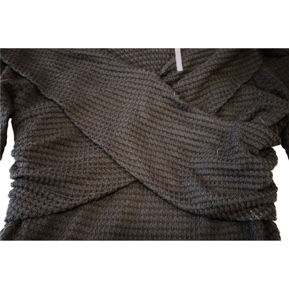 Free People Off Shoulder Waffle Knit Top Black Long Sleeve Grunge Baddie - Picture 6 of 11